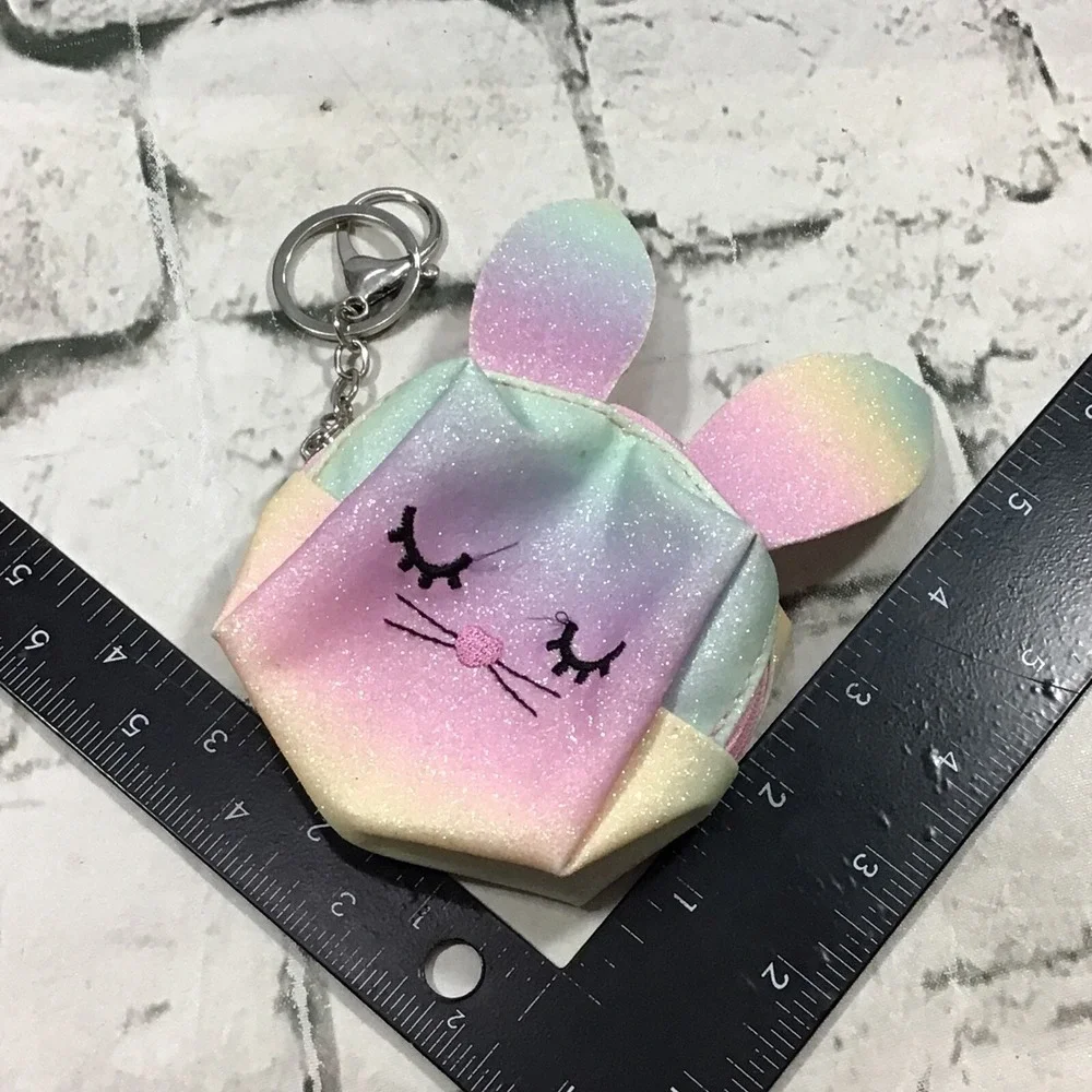 Lovisa Kids Rainbow Bunny Coin Purse Zippered Pouch Keychain Key Ring